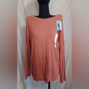 A New Day Rust Colored Ribbed Long Sleeve T-Shirt Plus Sized